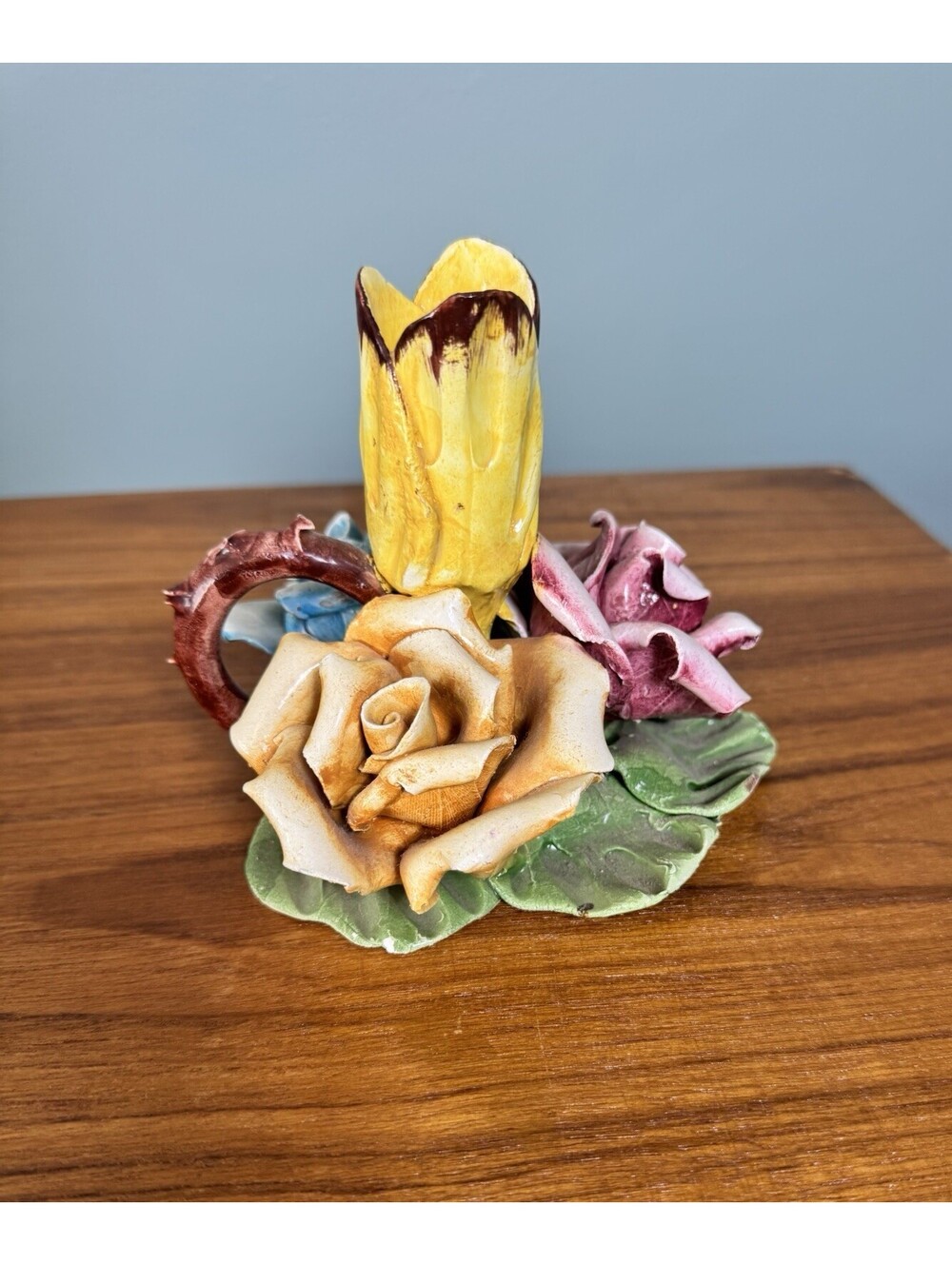 Italian Capodimonte porcelain flower candle holder from the 1950s